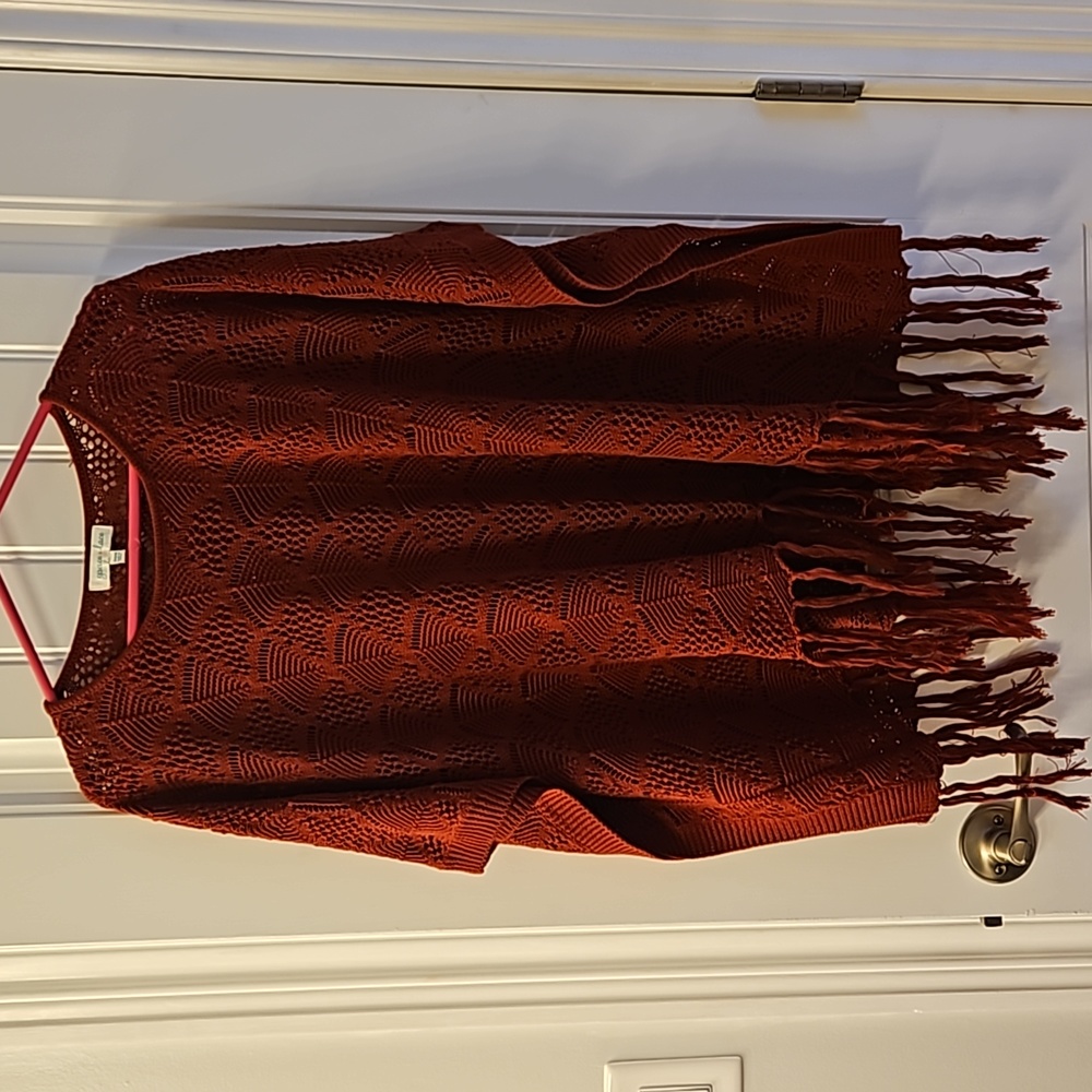 Grace & Lace pointelle fringe poncho